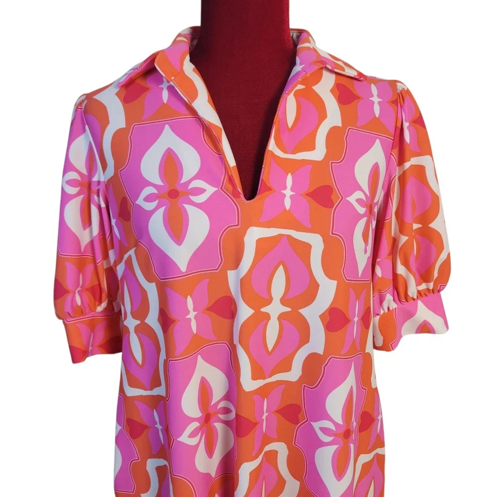 Jude Connally Made in USA Shift Dress Geometric Floral Sz XS *Runs Big* HG4514‎